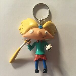 Nickelodeon Hey Arnold 1999 Keychain Arnold HTF With Baseball and Bat Posable